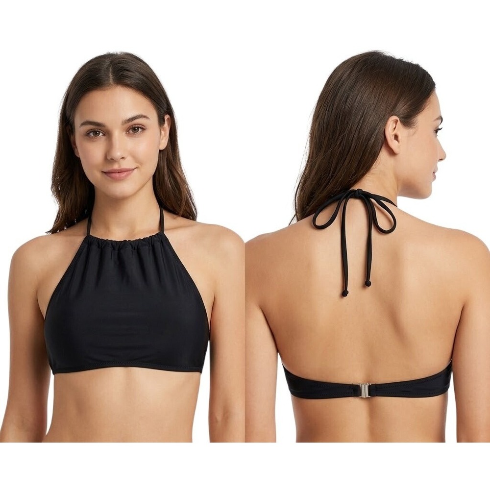 Ekouaer Bikini Top Womens Medium Black Halter High Neck Padded Swimsuit‎ Beach